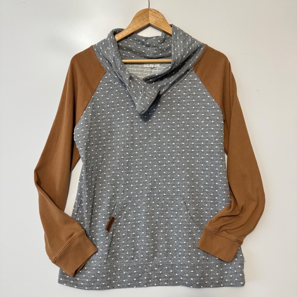 Maurices Womens Small Pullover‎ Sweatshirt Gray Polka Dot Cowl Neck Raglan